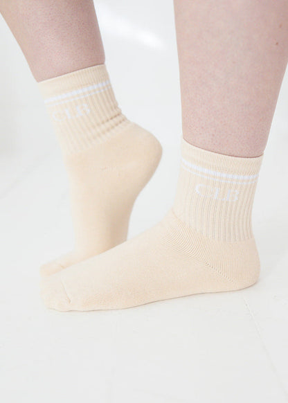 Cream | Half Crew Socks | Foot Soldier Mom™ | Cushioned Comfort for All-Day Support